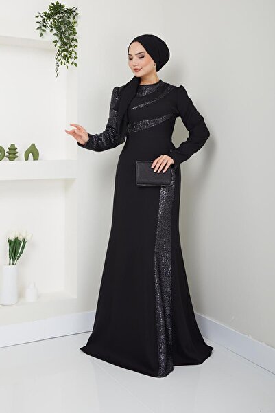 Ayşe Melek فستان أسود على شكل سمكة - موضة فستان السهرة، مزين بالترتر، ملابس ن...