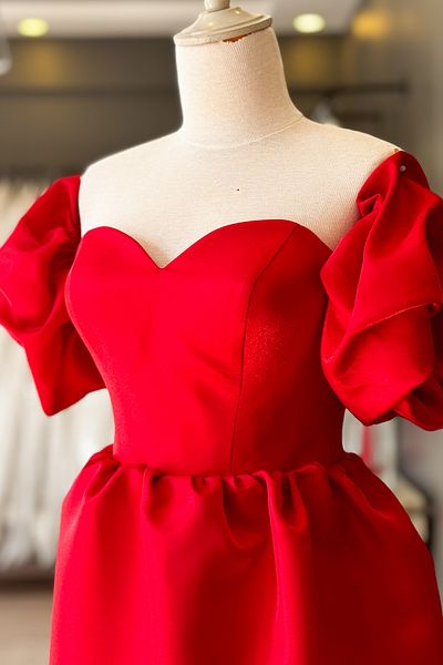 Lenta Moda Μίνι Σατέν Κόκκινο Βραδινό Φόρεμα Μπαλόνι - Βραδινό Φόρεμα