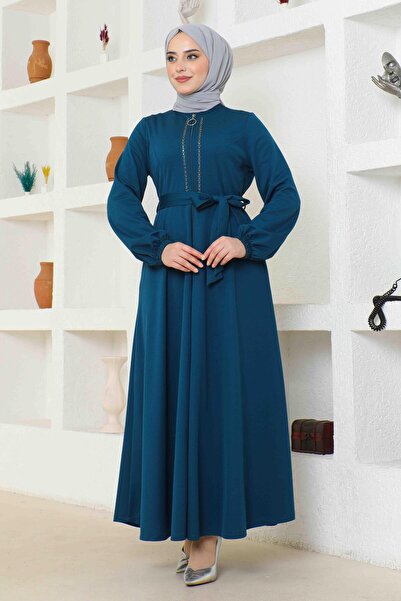 BURCU TESETTÜR Абая с цип и детайли в цвят камък - BRC2301-1