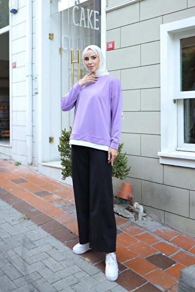 BURCU TESETTÜR Kadın Eteği Garnili Sweat BRC1702 Lila