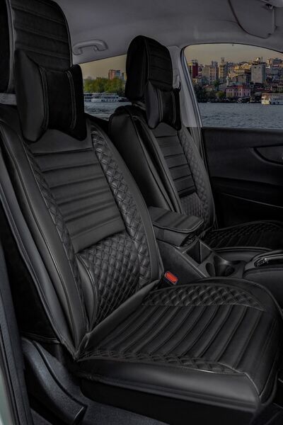 PlusOto Dacia Duster Uyumlu Premium Serisi Deri Siyah Oto Koltuk Kılıfı 5li T...