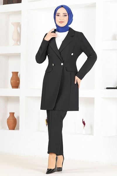 Ayşe Melek Black Evening Dress Fashion Blazer Set - 2605