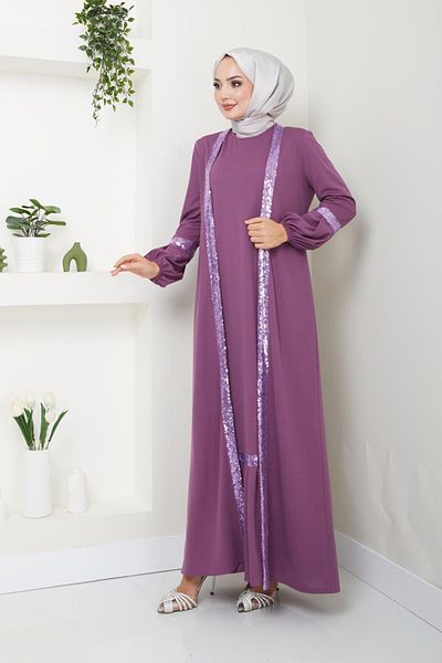 Ayşe Melek Lilac Evening Dress Fashion Double Suit with Dress - 2600 Women's Clothing