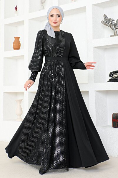 Ayşe Melek Kadın Giyim Abiye Moda Püsküllü Scuba Kısa Elbise 2703 Siyah