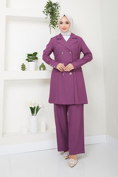 Ayşe Melek Evening Fashion Blazer and Pants Set - Women's Clothing 2686 Lilac