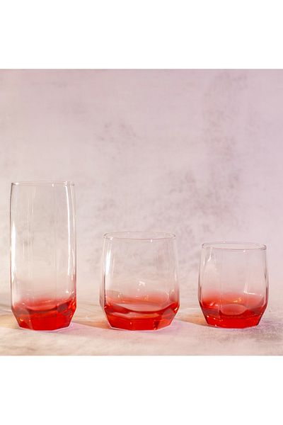 sudeka 18 Pieces Colored Glass Cup Soft Drink Set for 6 People
