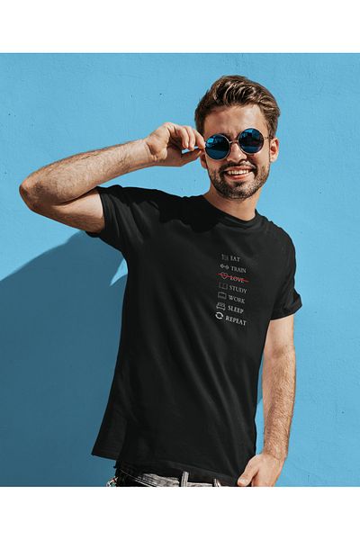 SM Satranç Medya Μπλουζάκι Unisex - Eat Train Love Study Work Sleep Repeat με στάμπα στο μπροστινό μέρος