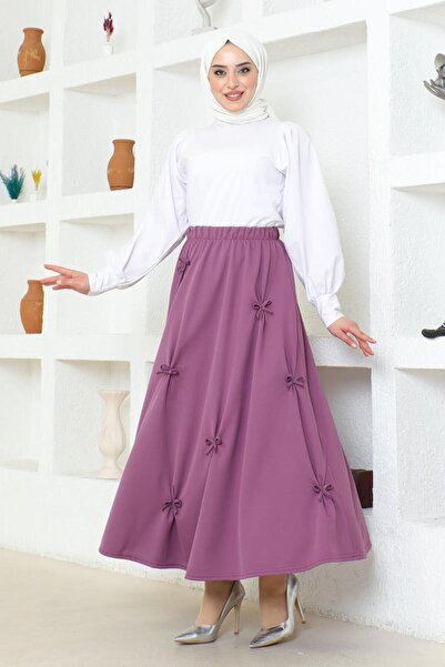 BURCU TESETTÜR Fiyonk Detaylı Etek Brc1507 Mor