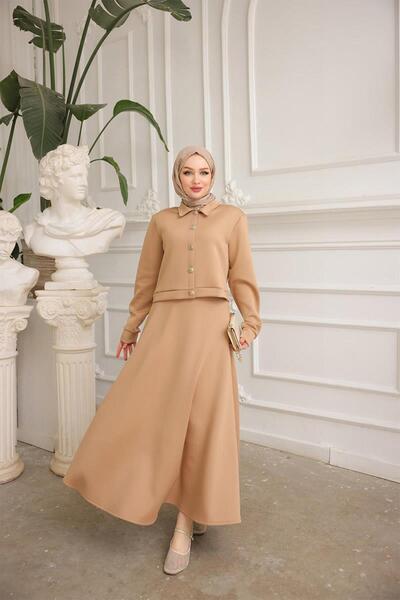 BURCU TESETTÜR Σετ φούστας Latte Scuba Hijab - Elsa BRC1504