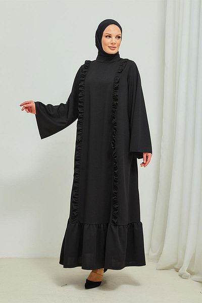 BURCU TESETTÜR Φόρεμα Hijab Abaya - Λεπτομέρεια βολάν, Brc11m01 Μαύρο