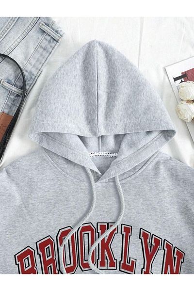 MELADYAN Hanorac oversize unisex cu glugă cu imprimeu Brooklyn