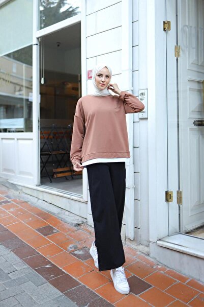 BURCU TESETTÜR Fusta Damă Garnished Sweat BRC1702 Maro