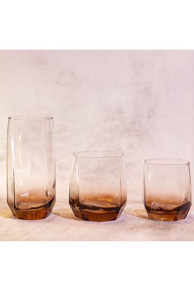 sudeka 18 Pieces Colored Glass Cup Soft Drink Set for 6 People