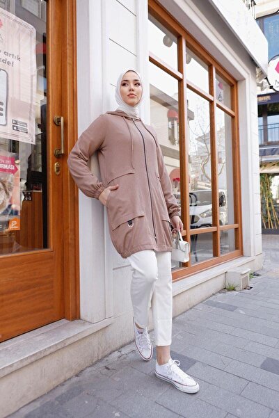 BURCU TESETTÜR Tunica de dama cu gluga Latte - Brc12m02