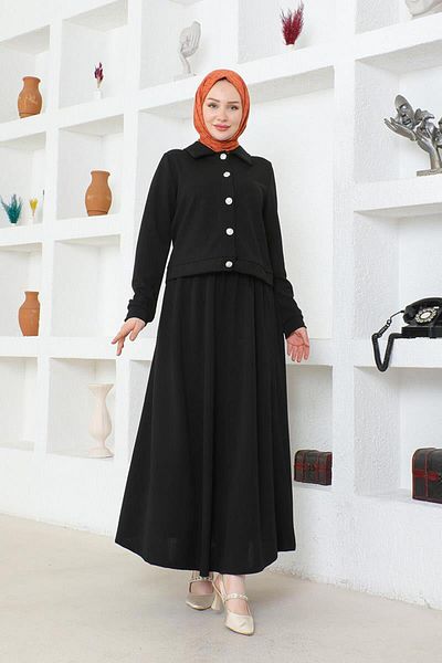 BURCU TESETTÜR Elsa Skirted Hijab Scuba Suit BRC1504-1 Black
