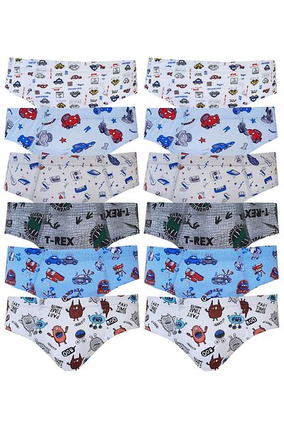 Tutku Boy's Colorful Printed Slip Panties Cotton 12 Pack