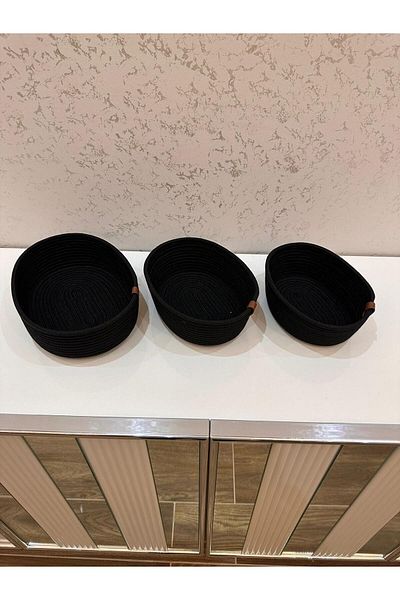 REYGON TEKSTİL wicker OVAL JUTE, 3-Piece HAND-WOVEN BASKET BATHROOM AND KITCHEN ORGANIZER S1