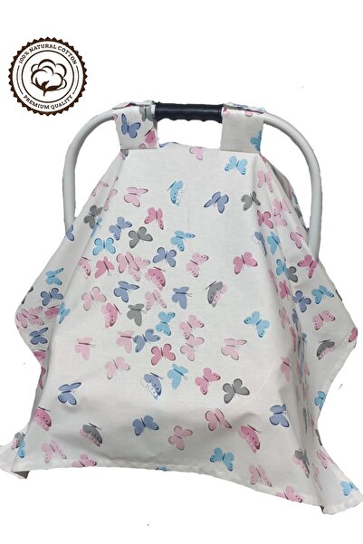 BeybiNest %100 Pamuklu Puset Örtüsü Tek Kat 110x88 Cm Renkli Kelebekler Model