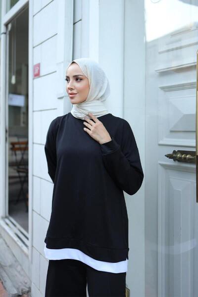 BURCU TESETTÜR Women's Skirt Garnished Sweat BRC1702 Black