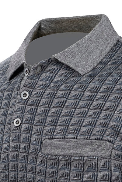 Çizgi Triko Ανδρικό πλεκτό πουλόβερ με λαιμόκοψη Polo - Διακοσμημένα μπράτσα και ελαστικό μέσης, ατσάλινο πλεκτό κλασικό καλούπι - 5002F