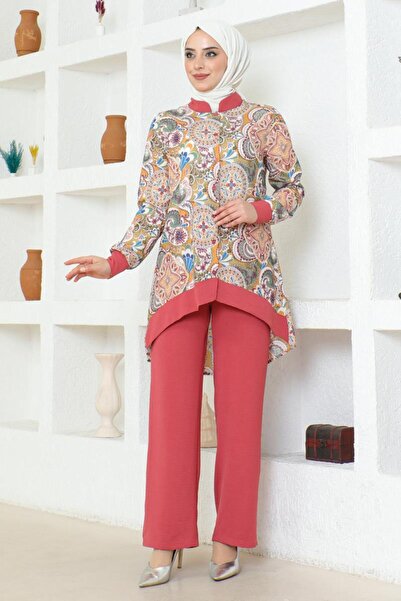 BURCU TESETTÜR Σετ χιτζάμπ με έθνικ σχέδιο Dusty Rose - BRC1313