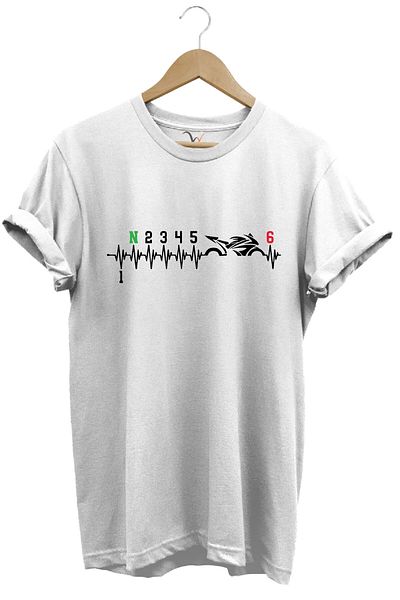WİDİ Μοτοσικλέτα Biker Heart Rhythm Printed 1n23456 Regular Fit 100% βαμβακερό λευκό μπλουζάκι