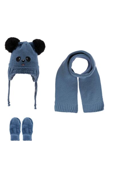 Kitti 0-12 Ay Erkek Bebek Atkı Bere Eldiven 3lü Takım