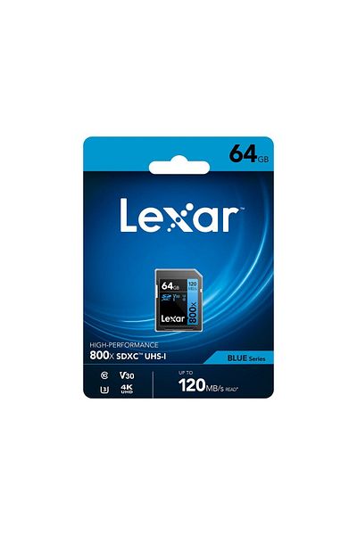 Lexar 64gb 800x Sdxc U3 V30 C10 4k Uhd 120mb/s Uhs-ı Hafiza Card (blue Series) Lsd0800064g-bnnng