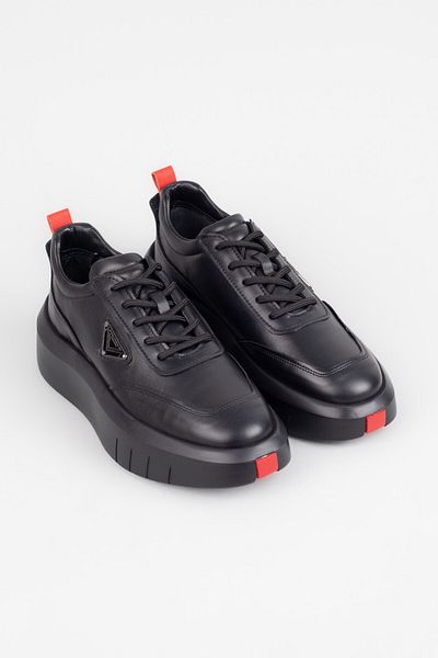 MARCOMEN Men's Genuine Leather Thick Soled Casual Black Shoes