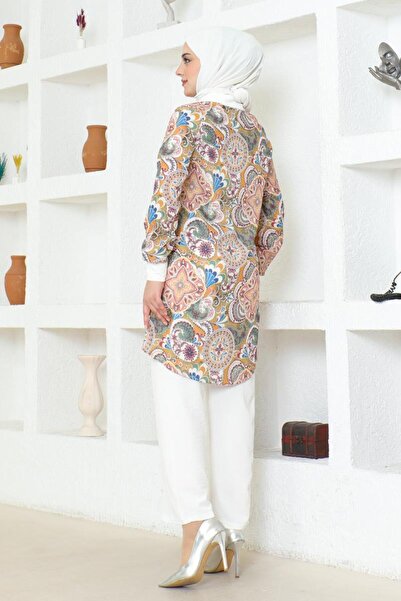 BURCU TESETTÜR Ethnic Patterned BRC1313 Model Hijab Set - ECRU