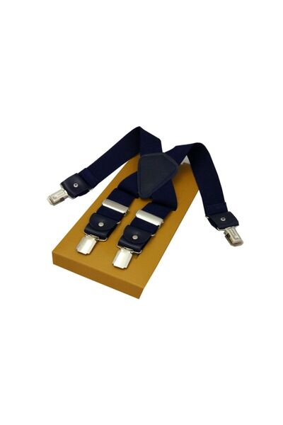 Kemer Dünyası Dark Blue Trouser Hanger with Metal 4 Clips and Leather Ends