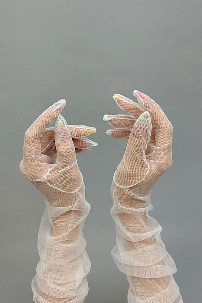 Es Pierre White Tulle Bridal Wedding Wedding Gloves