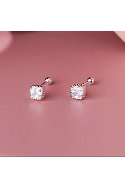 BY DİLEK ÇETİN ACCESSORY Çelik Kare Tek Taş Kıkırdak,helix,tragus ,piercing