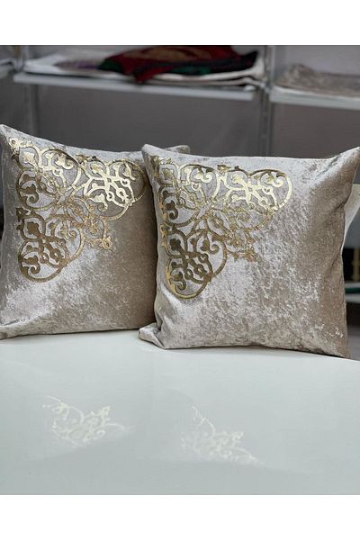 SEHARA Husa de perna catifea 2 bucati/40x40cm/piele brodata/aur nurca