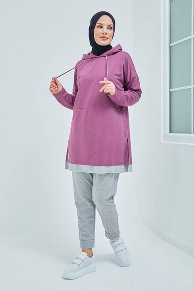 BURCU TESETTÜR Cotton Tunic Trousers Tracksuit Suit Trn2030 Dried Rose