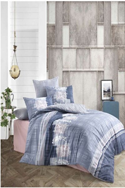 Majoli Callis Blue Double Duvet Cover Set - 100% Cotton, Ranforce Quilted, Fo...