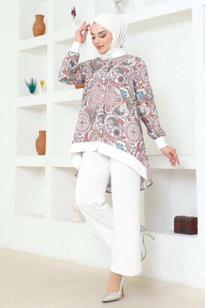 BURCU TESETTÜR Set hijab model BRC1313 cu model etnic - TABA