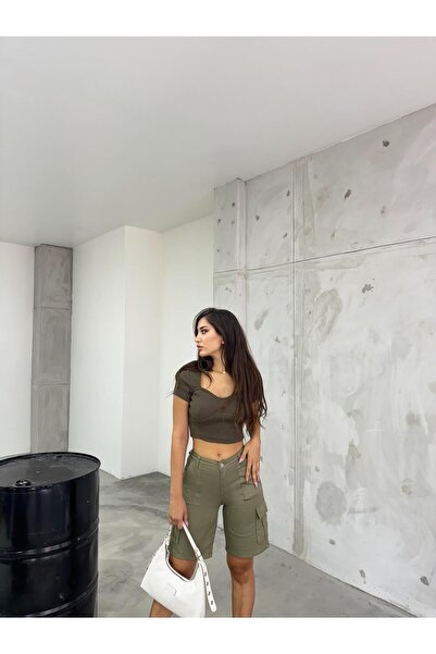 BİKELİFE High Waist Flexible Bermuda Shorts - Cargo Pocket