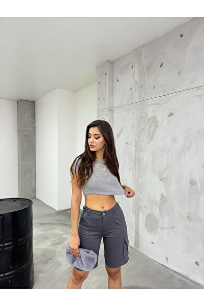 BİKELİFE High Waist Flexible Bermuda Shorts - Cargo Pocket