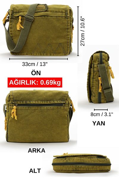 Cappadocia Vintage 4009 Ephesus - Olive Green Vintage Cotton Bag for 14 Inch Laptop and Travel