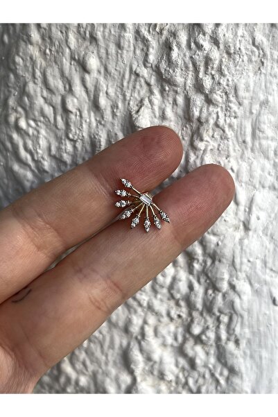 ds denizden silver Tekli Gümüş Yelpaze Küpe - 1 Adet (GOLD)