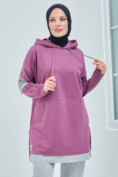 BURCU TESETTÜR Cotton Tunic Trousers Tracksuit Suit Trn2030 Dried Rose