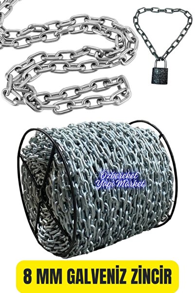 özbereketyapimarket Galvaniz Çelik Zincir 8mm 3 Metre