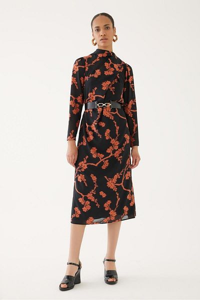 Exquise Rochie neagră florală portocalie