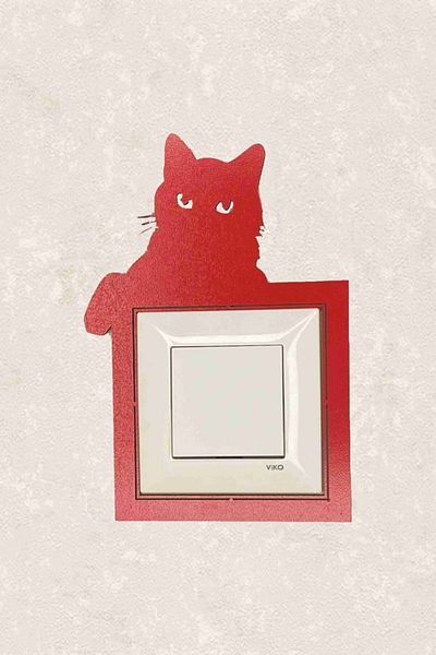 BLgrup 2124-k Laser Cut Decorative Wooden Switch Socket Frame Single Angry Cat Red