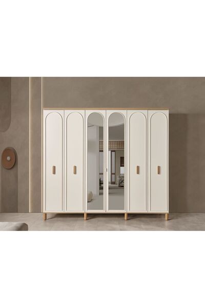 Diflay Bohem 6 Kapaklı Aynalı Gardırop Premium Ürün Yatak Odası Dolap