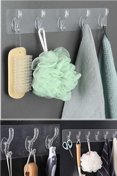 Küçük Burjuvazi 2 Adet 5 Kancalı Şeffaf Mutfak Banyo Askılığı Güçlü Yapışkanl...