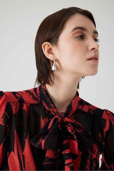 Exquise Transparent Patterned Chiffon Shirt with Tie Detail - Unlined