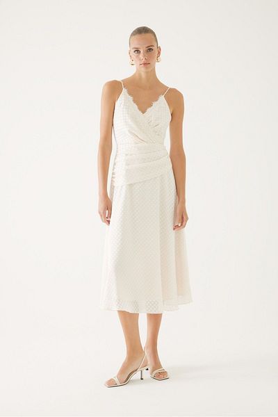 Exquise Polka Dot White Double Breasted Dress