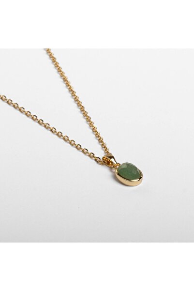Paleo Mini Aventurin Taşı Doğal Taş Çelik Kolye
